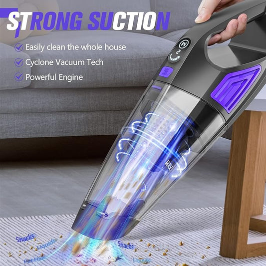 Handheld Vacuum Cordless Cleaner,Powerful Portable and Dust Buster Hand Vcauum Rechargeable with Large-Capacity Battery for CarPetOfficeHome (Purple)