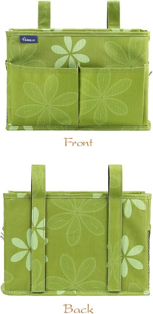 Surblue Bedside Caddy Hanging Bed Organizer Storage Bag Pocket for Bunk and Hospital Beds, College Dorm Rooms Baby Bed Rails,Camp Chiarsļ¼Wheelchair Side Bagļ¼4 Pockets and 2 Hooks (Flower)