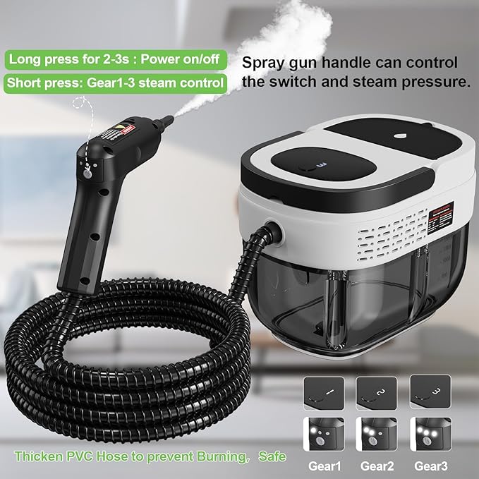 Handheld Steam Cleaner for Home, 2500W High Pressure Steam Cleaner for Car Detailing, 3 Steam Levels, 1600Ml Tank, High Heat Steamer for Bed Bugs, Couch, Furniture, Kitchen, Bathroom, Floors