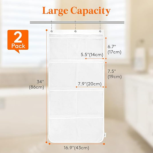 Lifewit Mesh Shower Caddy, 9 Pockets Hanging Shower Organizer with Quick Drying Mesh, Portable Space Saving Bathroom Organizer to Hold Soap, Shampoo and Cruise Ship Essentials, White, Large - 2 Pack