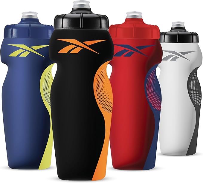 Reebok Squeeze Water Bottles With Athletic Design - Water Bottle 24 oz - Sports Water Bottle - Reusable Water Bottle For Gym, Running, Hiking etc, BPA Free (Black)