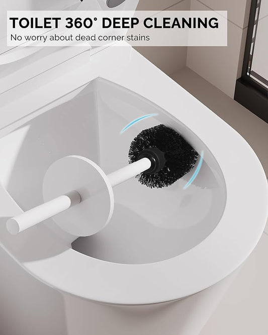Toilet Brush and Holder Set, Stainless Steel Toilet Bowl Brush with Lid, Rust Proof Toilet Cleaner Brush with Caddy, Durable Bristles, Splash Proof, Ideal for Bathroom(1 Pack, White)