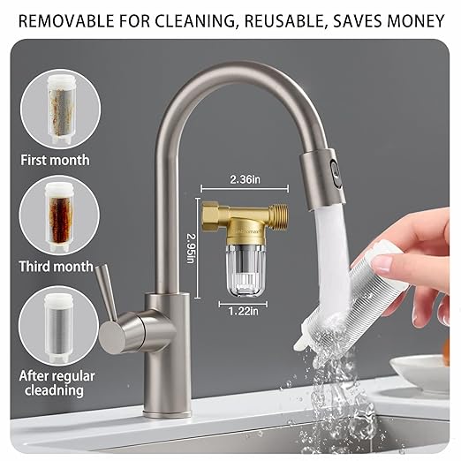 XZ02 Mini 50 Micron Reusable Washing Machine Water Filter, Compact Brass Washer Water Filter, for Washing Machine, Heater, Camping, Garden, Anti Scale Portable Sediment Filter