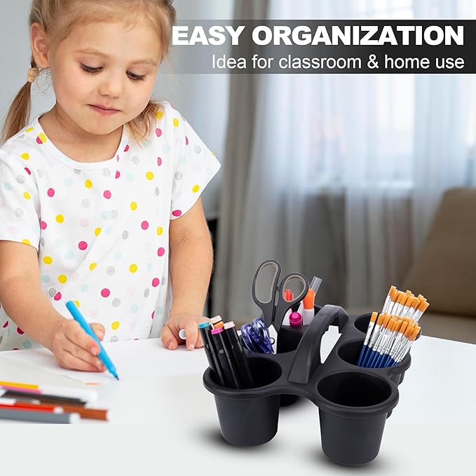 6 Pack Classroom Caddy For School,Kidsroom,Pencil Holder,Plastic Cup Caddies for Drink Delivery,Cleaning Caddy Organization For Shower Room(Black