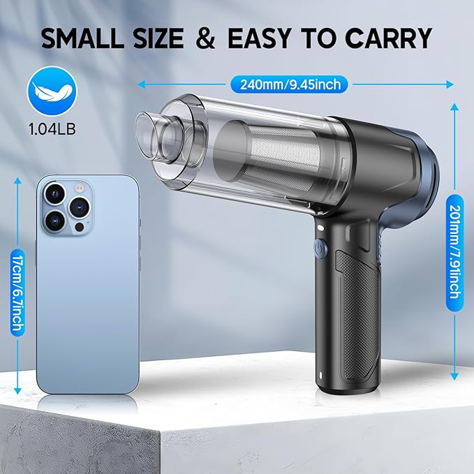 JONYJ Handheld Car Vacuum Cleaner, 16000PA Hand Held Vacuum Portable Cordless, 2 in 1 Air Duster and Vacuum Cleaner with LED Light, Multi-Nozzles, 120W High Power Mini Vacuum for Home, Pet, Office