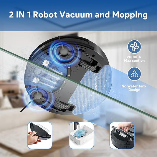 Bagotte Robot Vacuum and Mop, Robotic Vaccum 550ml Dustbin, 2.75'' Slim Robot Vacuum Cleaner, Zigzag Efficient Navigation, Automatic Robot Vacuum Cleaner for Pet Hair, Hard Floor, Carpet