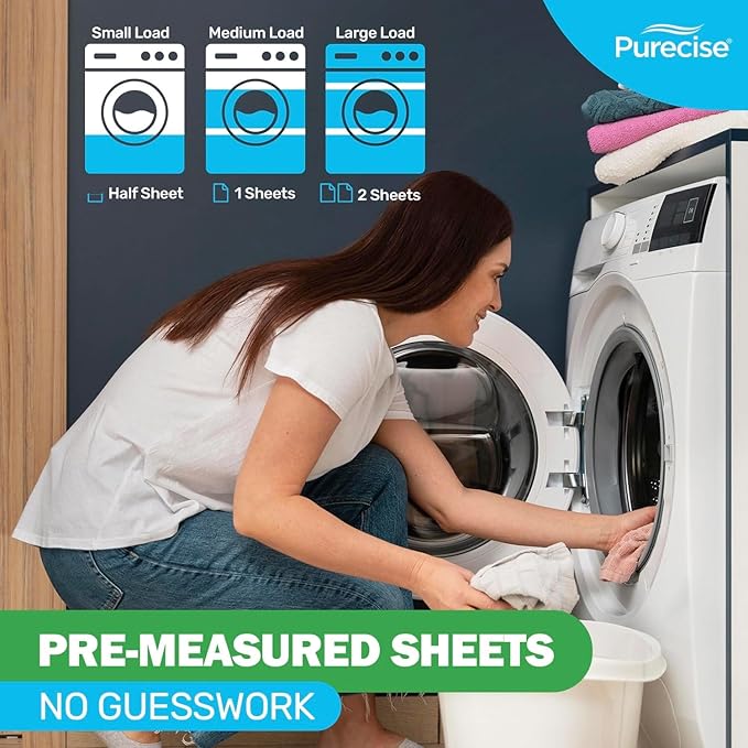 Purecise - Toss & Go - Fresh Meadow Laundry Detergent Sheets - Powerful Clean, No Mess, Fast-Dissolving, No Residue - 100 Loads - 50ct Pack of 1