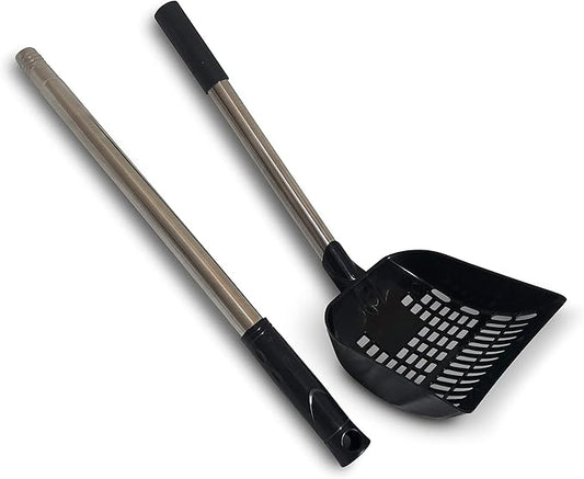 XL - A Long Handled Cat Litter Scoop - Keep Your Kitty Litter Box Clean with This Heavy Duty Metal Handled Pooper Scooper - Extra Large 6.5 x 6.5 Inch Scoop Update to Hold Poop Better