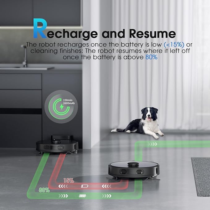 Robot Vacuum and Mop Combo, Robotic Vacuums Cleaner with LiDAR Navigation, Smart Mapping, Strong Suction, with WiFi/App/Alexa/Voice Control, Obstacle Avoidance, for Home, Wood/Hard Floors, Pet Hair