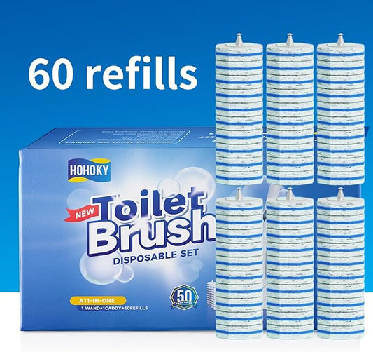 60pc Refills Disposable Toilet mats Brush Cleaning System, Toilet Cleaning Brush, 60 Replacement Brush Heads, No Handle or Base,Toliet Wand Refills,Toilet Bowl Clean Refill Pads,Toilet Scrubber Refill
