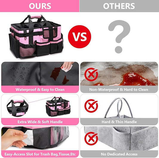Large Cleaning Caddy Bags, Cleaning Supplies Organizer with Handle & Adjustable Shoulder Straps, 14.7-inch Pink Tool Bag, Cleaning Bags for Housekeepers, Cleaners, Gifts