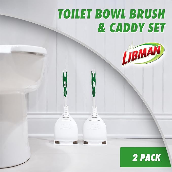 Libman Designer Bowl Brush and Caddy - 2 Pack - Toilet Brush and Holder Set, Non-Scratch, Bathroom Brush, Hygenic Caddy with Drying Slits