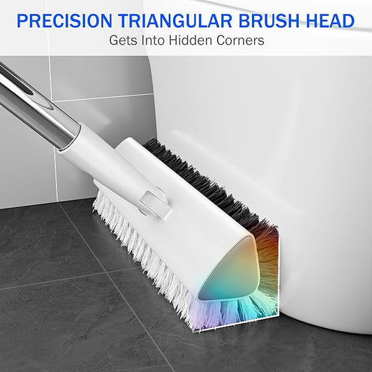 Grout Brush with Long Heavy Duty Handle, 180° Swivel Floor Scrub Brush, V-Shaped Grout Line Scrubber with Stiff Bristles, Cleaning Brush for Deep Cleaning Tile Grout, Shower, Kitchen, and Concrete