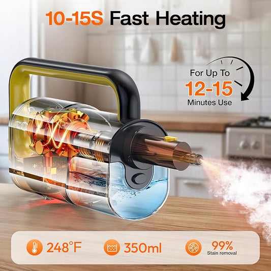 ScrubWiz 10-in-1 Steam Cleaner, Steam Mop & Handheld Steam Cleaner with 350ml Water Tank, 10s Fast Heating, 2 Steam Modes, Portable Steamer for Kitchen, Floor, Tile, Window, BBQ Grill, Car, Soft Gray