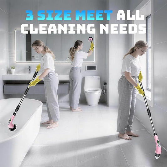 Electric Spin Scrubber for Cleaning Bathroom: Cordless Power Shower Scrubber - Electric Cleaning Brush for Tile Tub - Pink