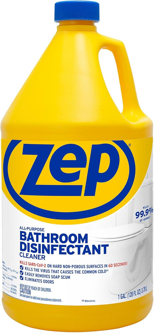 Zep All-Purpose Bathroom Disinfectant Cleaner - 1 Gallon (Case of 4) ZUAPBD128 - Virucidal, Fungicidal, Mildewstat, Kills 99.9 Percent of Germs in 60 Seconds
