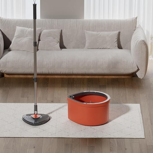 Spin Mop & Tear Drop Bucket Set with 3 Pads - Dual Compartment Design for Clean & Dirty Water, 360° Swivel Mop Head, Built-in Scrubbing Brush, Stainless Steel Handle