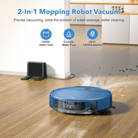Robot Vacuum and Mop Combo, 2 in 1 Robot Vacuum Cleaner with WiFi/App, Smart Robotic Vacuums with Strong Suction, Schedule, Self-Charging, Slim, Quiet, Ideal for Hard Floor, Pet Hair, Low Pile Carpet