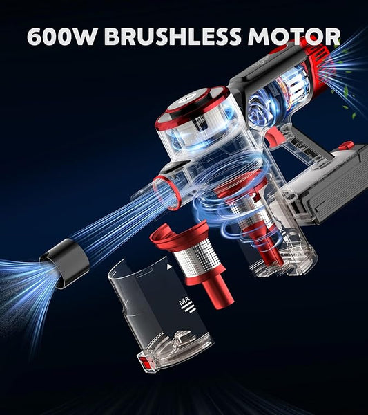 Cordless Vacuum Cleaner, 600W 50KPA Powerful Stick Vacuum with OLED Smart Display, 70Mins Runtime, Self-Standing & 1.8L Dust Cup, Vacuum Cleaners for Home/Hardwood Floor/Carpet/Pet Hair