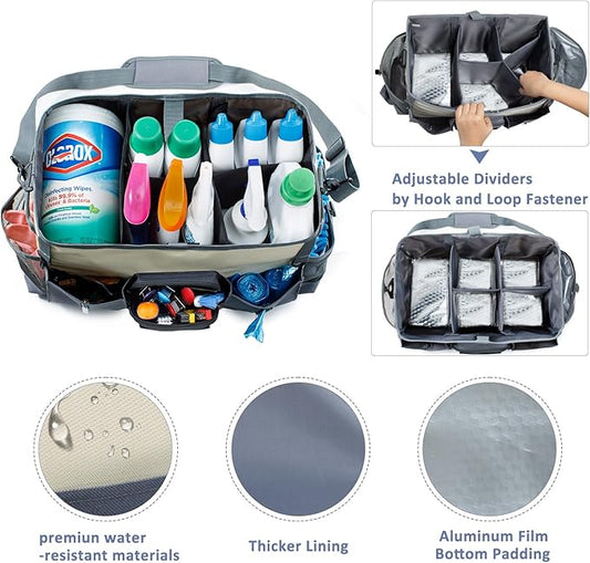 Large Cleaning Supplies Organizer-Cleaning Caddy Organizer With Handles & Shoulder Strap-Cleaning Bags for Cleaning Suppliers-Housekeepers Wearable Cleaning Tote Upgraded