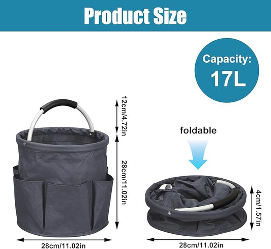 Qivine 17L Cleaning Caddy with Handle, Cleaning Supply Caddy, Foldable Tool Bag Cleaning Products Organizer, Portable Cleaning Bucket Caddy for Cleaning Supplies (Dark Gray)