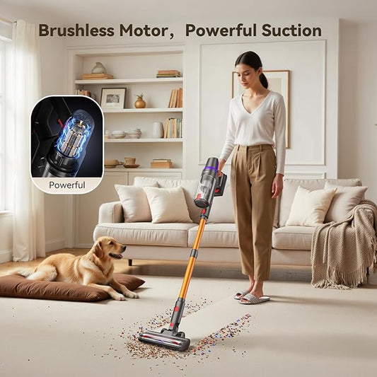 TechRise Cordless Vacuum Cleaner for Home, Powerful Suction Stick Vacuum with Tangle-Free Brush, Up to 60 Min Runtime, 8-in-1 Versatile & Self-Standing for Hardwood Floors, Carpets, Pet Hair