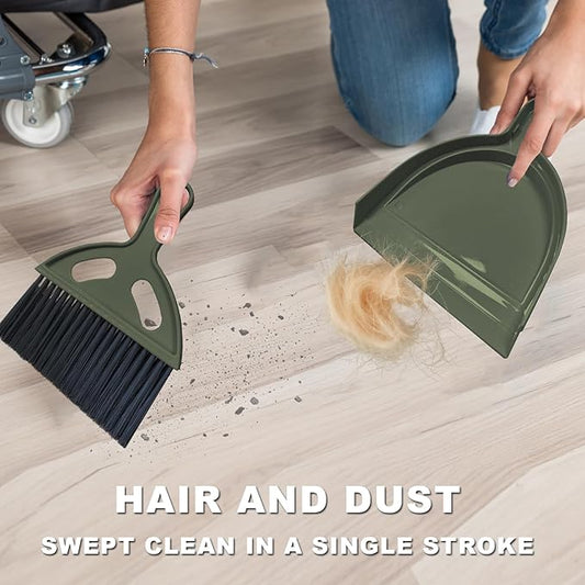 Mini Broom and Dustpan Set Small Broom with Dustpan Combo Set Portable Cleaning Tools for Home Office RV Learning Camping (Olive Green)