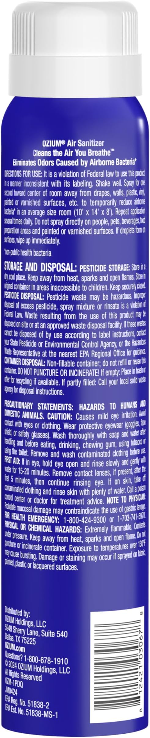 Ozium 3.5 Oz. Air Sanitizer & Odor Eliminator for Homes, Cars, Offices and More, Original Scent, 4 Pack