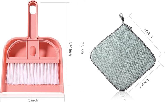 Lamoutor 3 Pack Mini Hand Broom and Dustpan Set Small Dust Pans with Brush Set Cleaning Tool for Desk, Car and Animal Waste Mixed Color