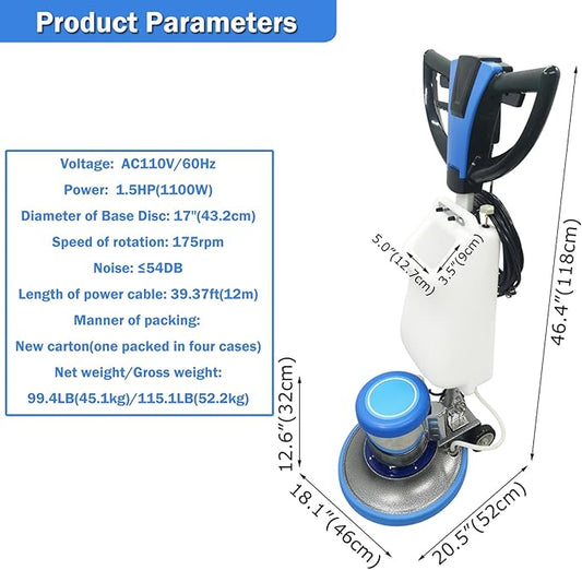 INTSUPERMAI Commercial Floor Buffer Industrial Floor Polisher Buffer Machine 17" Single Pad Tile Scrubber Burnisher Floor Scrubber Cleaner Heavy Duty Tile Scrubber 175rpm/min 110V