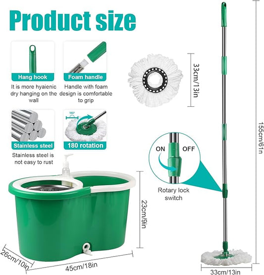 Spin Mop and Bucket with Wringer Set, 360° Spinning Mop Bucket System with 3 Microfiber Mop Replacement Heads and 61" Stainless Steel Adjustable Handle for Floor Cleaning (20QT)
