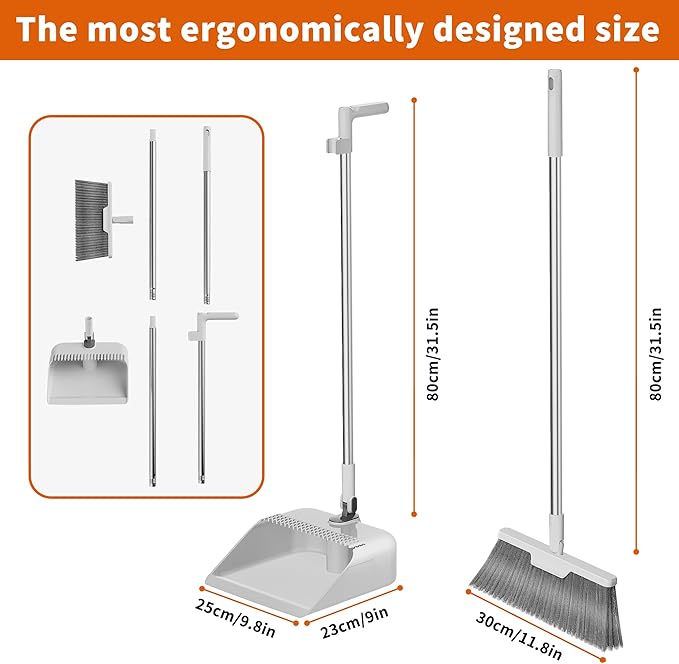Household Broom with Dustpan, Magic Silicone Broom, Magic Broom with Extra-Long Adjustable Aluminum Handle for Floor, Glass, and Tile (White M1) (M3)