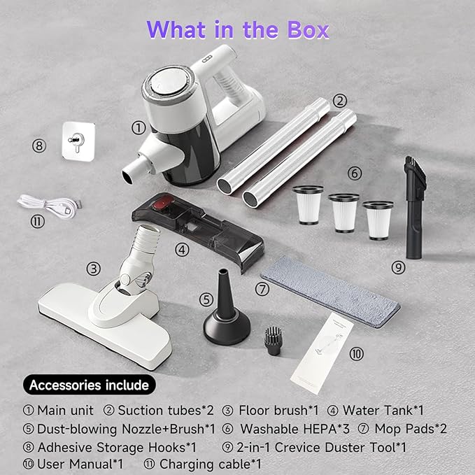2026 New Cordless Vacuum Cleaner with Mop Function| Powerful Suction, 1.5L Dust Cup, Washable HEPA Filter| Lightweight 4.27lbs Stick Vacuum for Hard Floors/Tiles + Blower Function, Water Tank