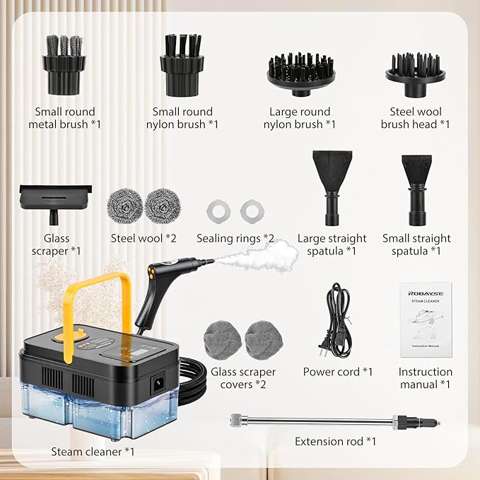Steam Cleaner for Home with 15-Second Fast Heat-Up, Handheld Steamer for Cleaning Features 1.2L Tank, Steam Control & 16 Accessories to Remove Grease, Grout, Tile, Floor and Car Dirt