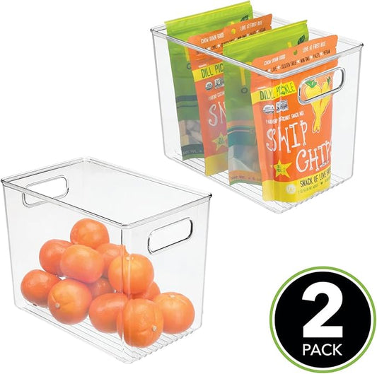 mDesign Plastic Modern Kitchen, Pantry Food Storage Container Bin w/ Handles - Cabinet, Fridge/Freezer, Countertop Organizer - Snacks/Drink/Appliances; Ligne Collection, Clear, 10x6.5x7.75 (Pack of 2)
