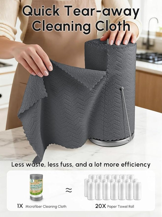 Microfiber Cleaning Cloths Roll, 75 Pack Tear Away Microfiber Towels Roll, 12" x 12" Lint Free Rags, Reusable Cleaning Cloths,Washable,Scratch Free,Ultra Absorbent Dish Rags(Dark Grey Ripple)