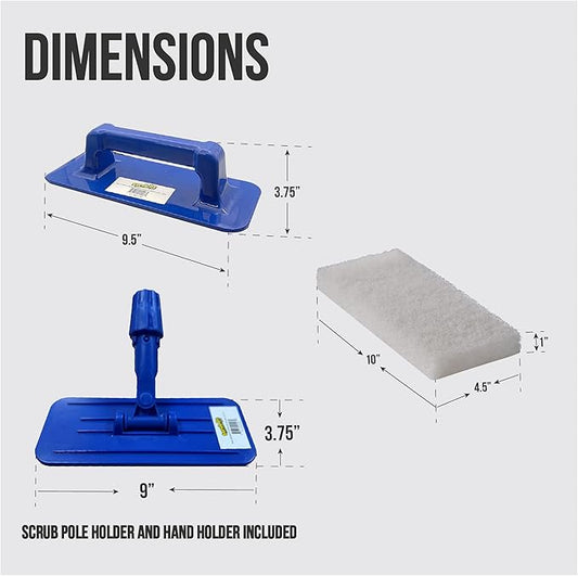 Scrub Doctor 8-Pack of 10 x 4.5 x 1 in. Assorted Large Scrub Pads with Pole Adapter and Handheld Scrub Pad Holder, Set of Light to Strongly Abrasive Scrubbing Pads for Various Purposes