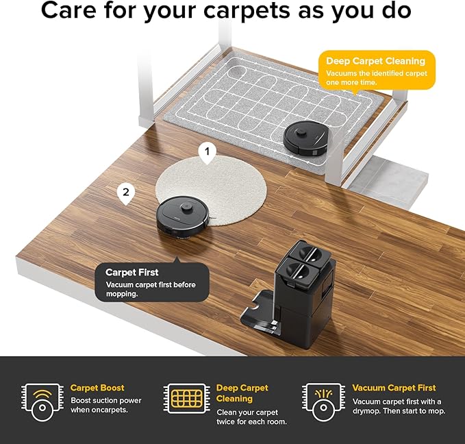 roborock Qrevo S Robot Vacuum and Mop, Self-Drying, Auto Mop Washing, 7000Pa Suction, Self-Emptying & Refilling, 10mm Mop Lifting, Black (Renewed)