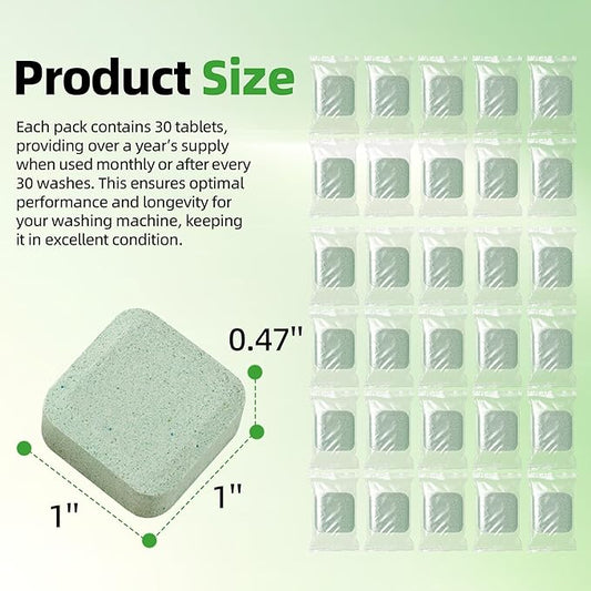 (30-Pack) Laundry Machine Cleaner, Washer Cleaner, for Front-Loaders, Top-Loaders, HE Machines, Easily Removes Residue, Septic Safe, Over a 12-Month Supply