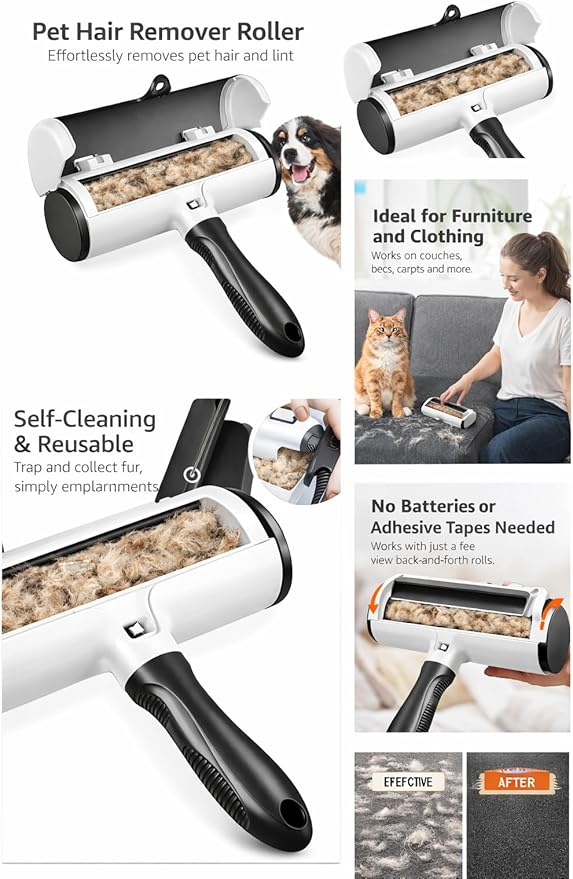 Reusable Pet Hair Remover - Dog and Cat Hair Remover from Carpet Sofa Forniture - Fur Remover Roller