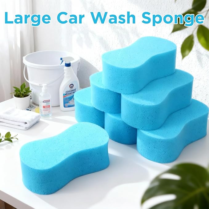Tioncy 8 Pcs Giant Car Wash Sponges 9 x 4.7 x 3 Inch Extra Large Car Cleaning Bone Sponges Bulk All Purpose Easy Grip Thick Foam Scrubber for Boat Garage Kitchen Bathroom Household Cleaning (Blue)