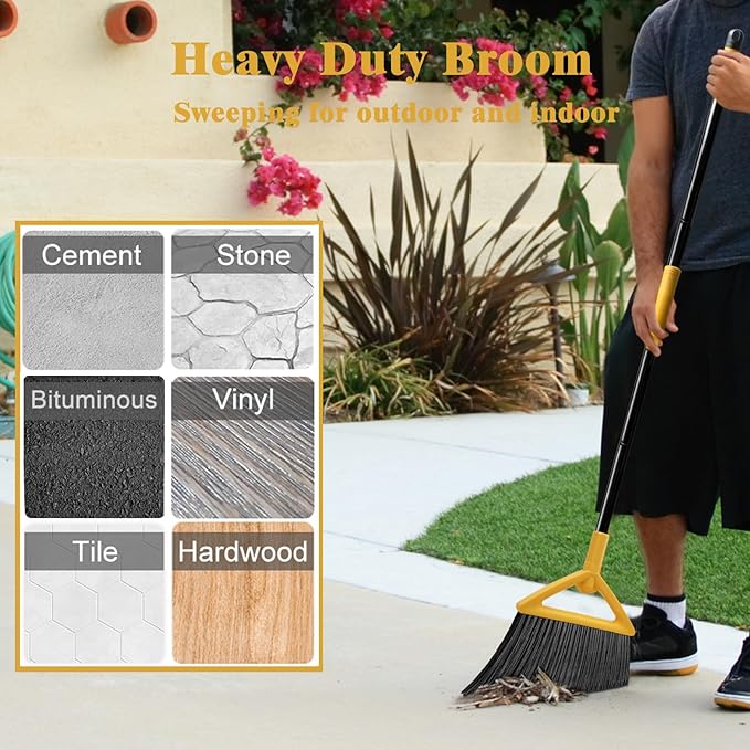 Heavy Duty Broom Outdoor and Indoor, 4 Pack Upgraded Commercial Angle Brooms, Perfect Yellow Broom of House, Kitchen, Garage, Courtyard