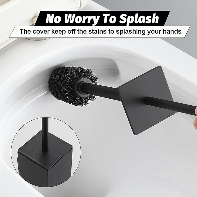 BGL Toilet Brush and Holder Set Matte Black Wall Mounted for Bathroom Square Design