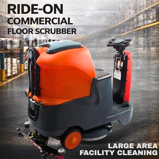 Ride-On Commercial Floor Scrubber Machine, 48,400 Sqft/H, 22" Brush & 31.5" Squeegee, 18.5 Gal/18.5 Gal Dual Tanks, 700 mbar Suction, 200 RPM