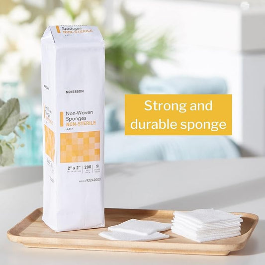 McKesson Non-Woven Sponges, 4-Ply Non-Sterile, Polyester/Rayon Blend, 2 in x 2 in, 200 per Pack, 1 Pack