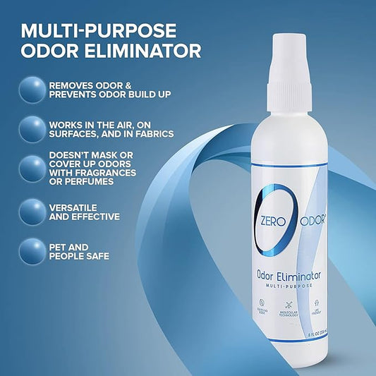 Zero Odor Multi-Purpose Odor Eliminator - Eliminate Air & Surface Odor – Patented Technology Best for Bathroom, Kitchen, Fabric, Closet- Smell Great Again, 8oz (Over 1000 Sprays)