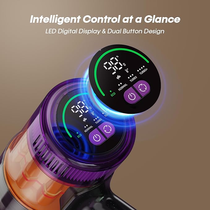 Cordless Vacuum Cleaner, 650W 48KPa Vacuum Cleaners for Home, Self-Standing Stick Vacuums with LED Display, Anti-Tangle, Lightweight, Stick Vacuum Rechargeable for Pet Hair Carpet Floor