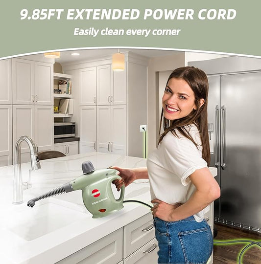 Handheld Steam Cleaner, Pressurized Multi-Surface Steam Shot with 13 Accessories, Safety Lock, Steamer for Cleaning Floor, Upholstery, Grout, Windows, Couch and Car, Green