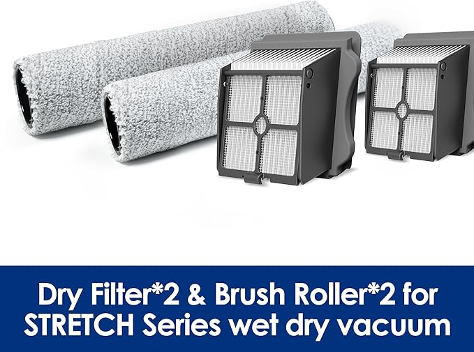 Tineco Replacement 2 Dry Filter & 2 Brush Roller for S9 Artist Pro, S9 Artist/ S7 Stretch/S6 Stretch Steam Series, S7 Artist, S7 Stretch Ultra, i5/i6 Stretch, Stretch S6, Switch i5/S6 Stretch Breeze
