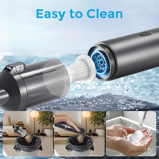 EV1396 Cordless Handheld Vacuum Cleaner - 100W 16000Pa Powerful Suction, 14-24min Runtime, Multi-Nozzles & Floor Brush for Home, Car & Narrow Spaces